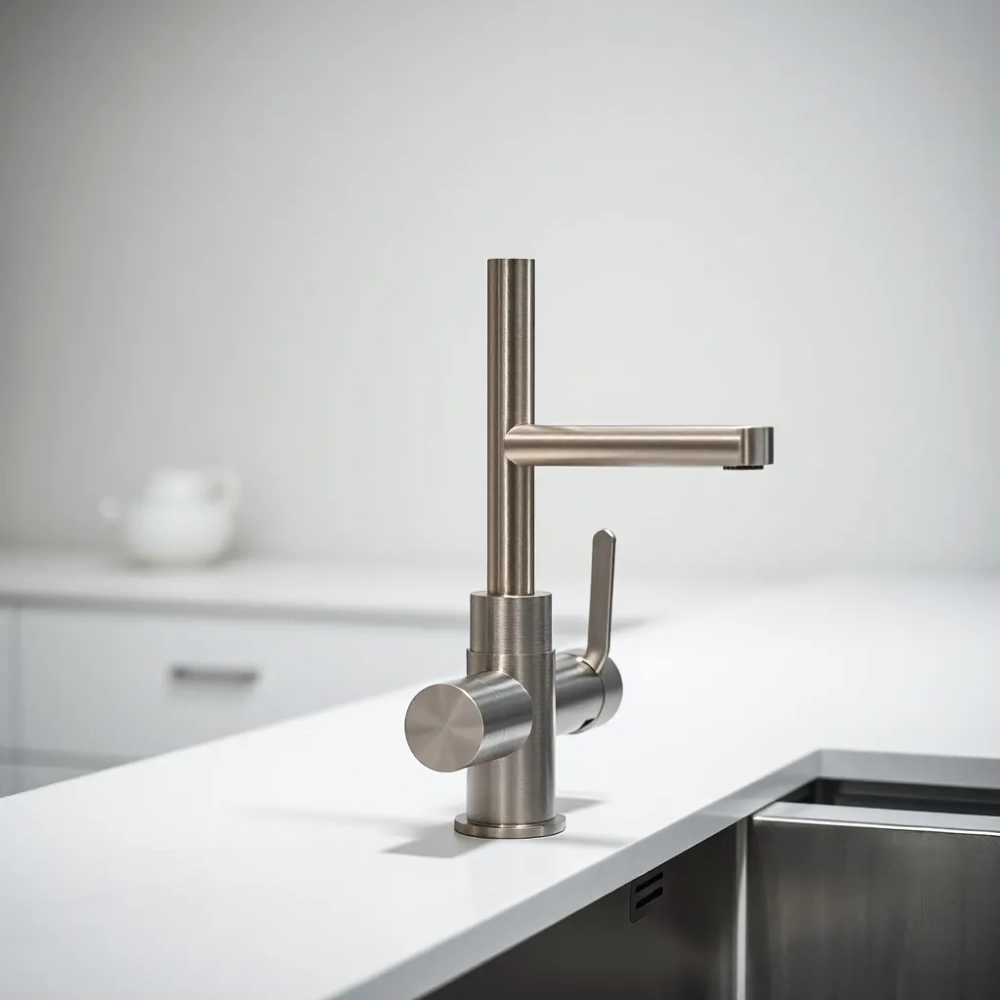 Bateria kuchenna z wyciąganą wylewką stal szczotkowana