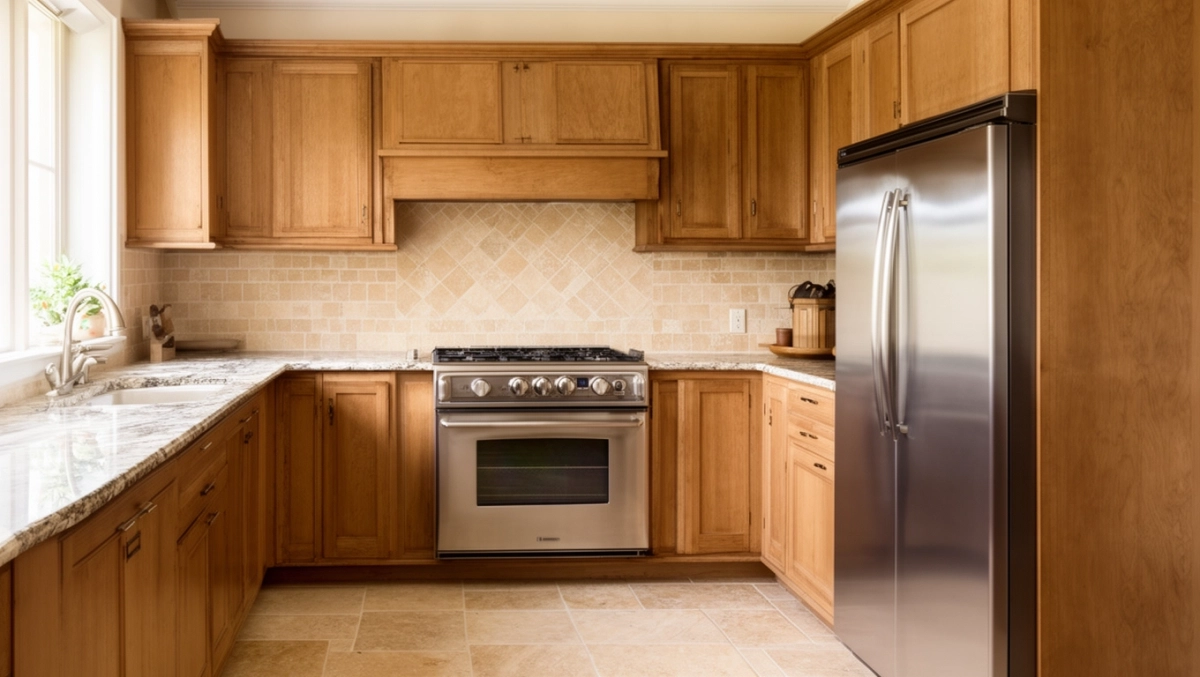 beżowe płytki w kuchni