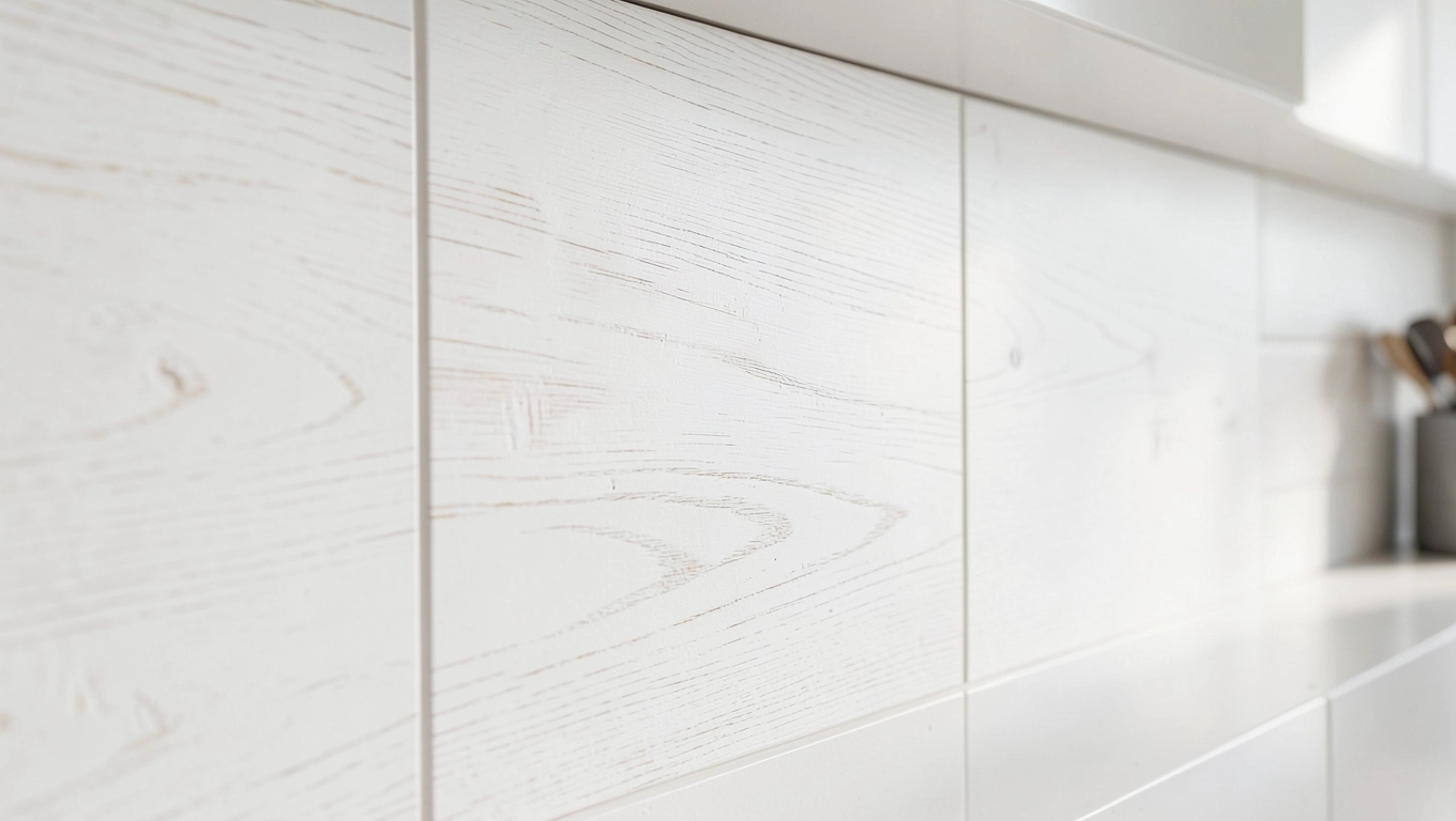 Białe imitacje drewna na ścianę kuchenną