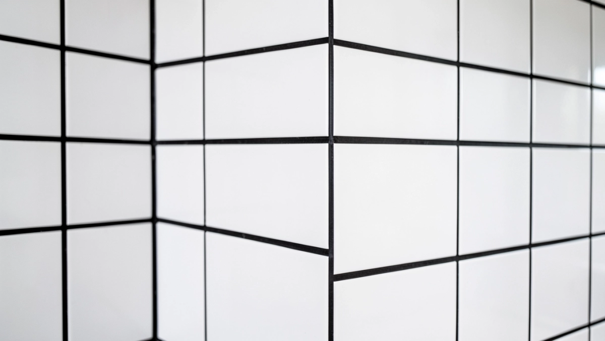 białe płytki czarna fuga łazienka