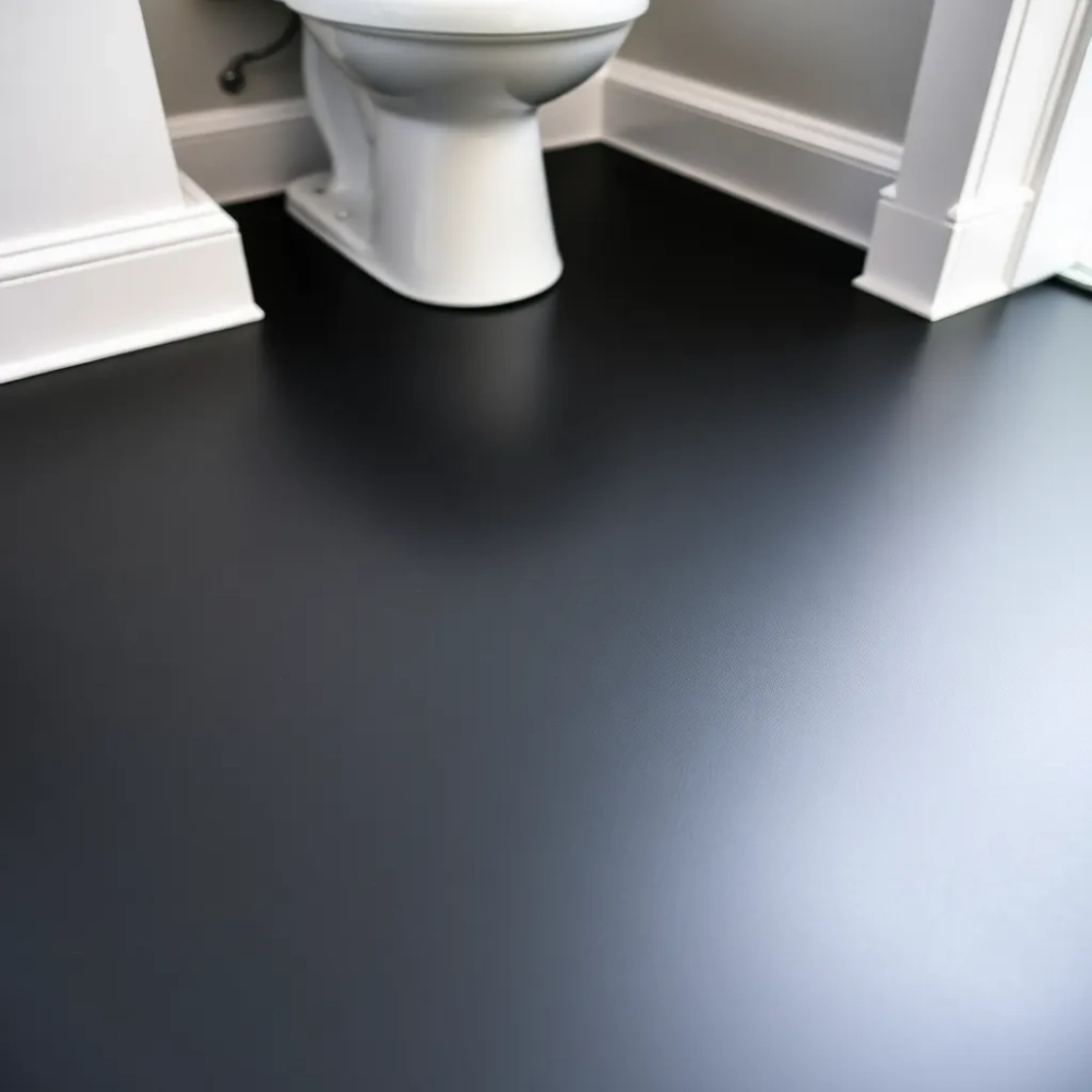 Czarna podłoga w małej łazience