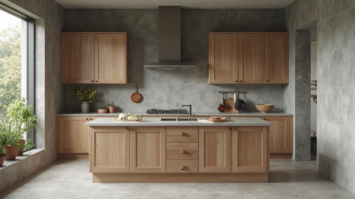 kuchnia z szarymi płytkami