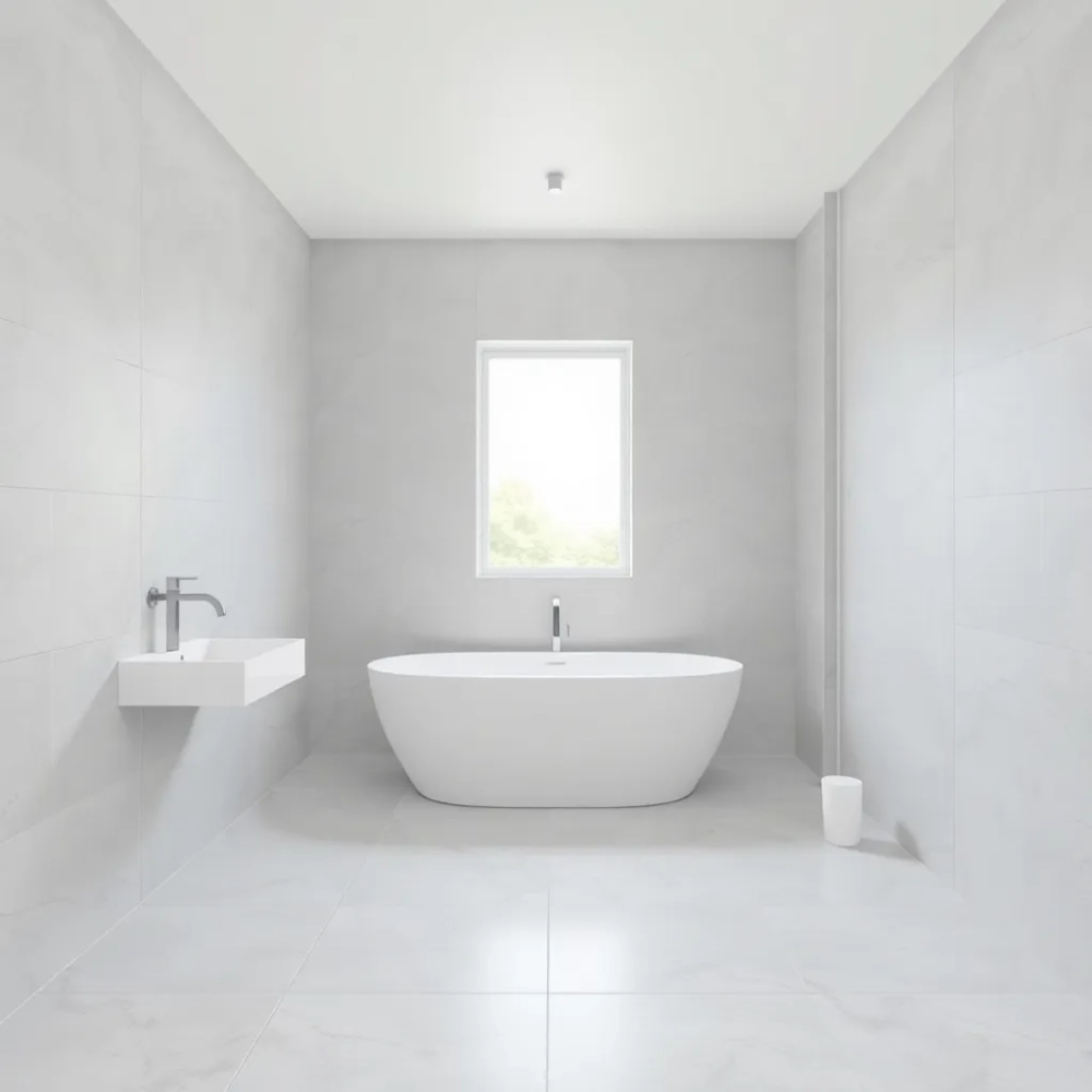 Łazienka takie same płytki na ścianie i podłodze