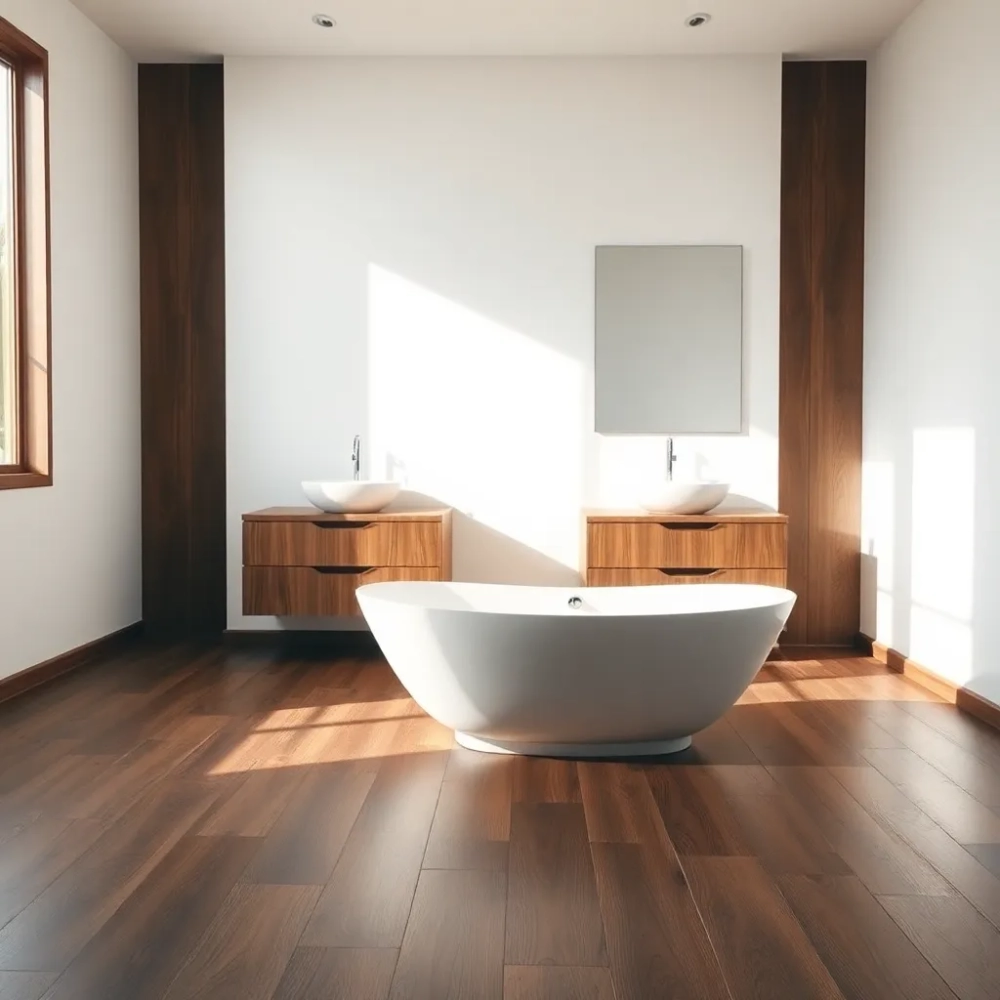 Łazienka z drewnianą podłogą