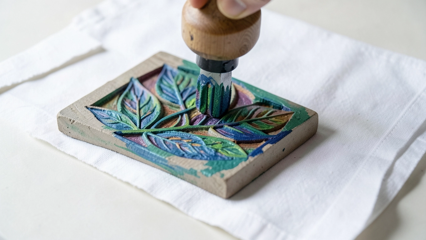 Linoleum 100x70 jak pieczątka na tkaninie i papierze