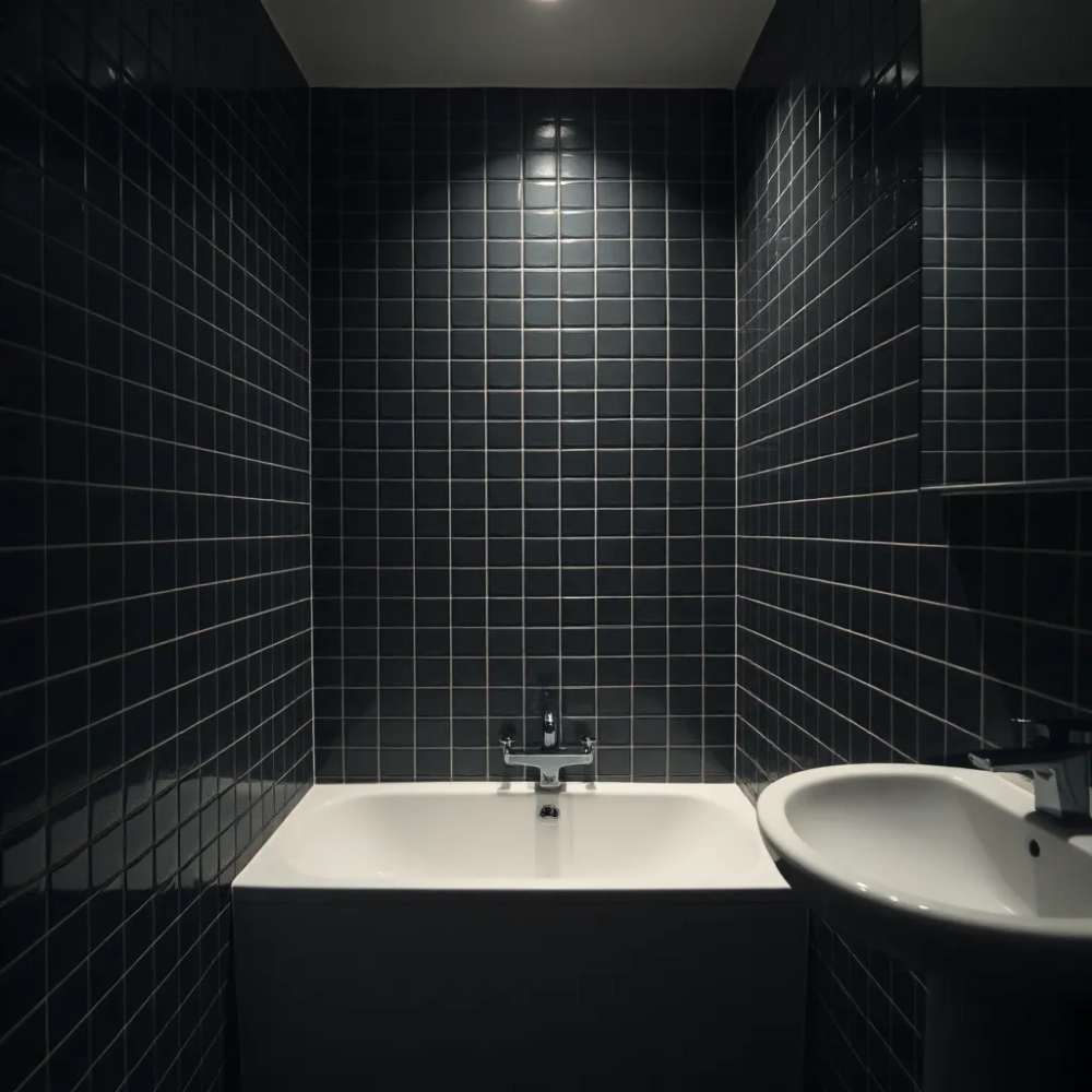 Mała łazienka ciemne płytki