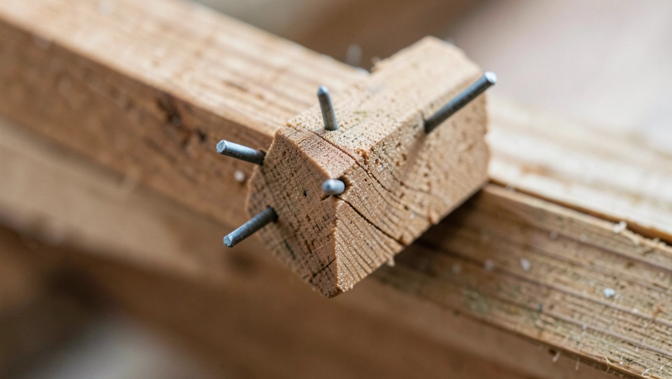 Mocowanie gwoździem przez pióro deski