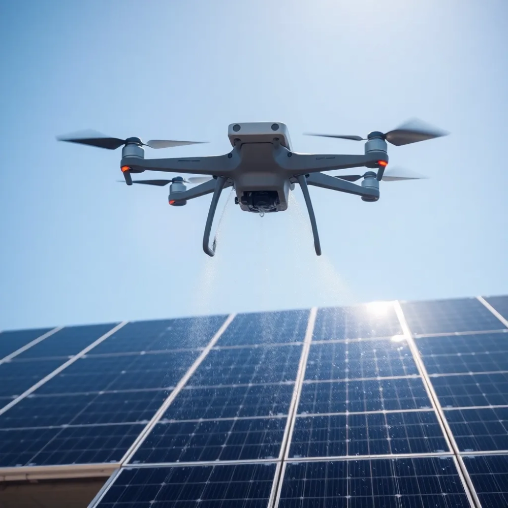 Mycie paneli fotowoltaicznych dronem