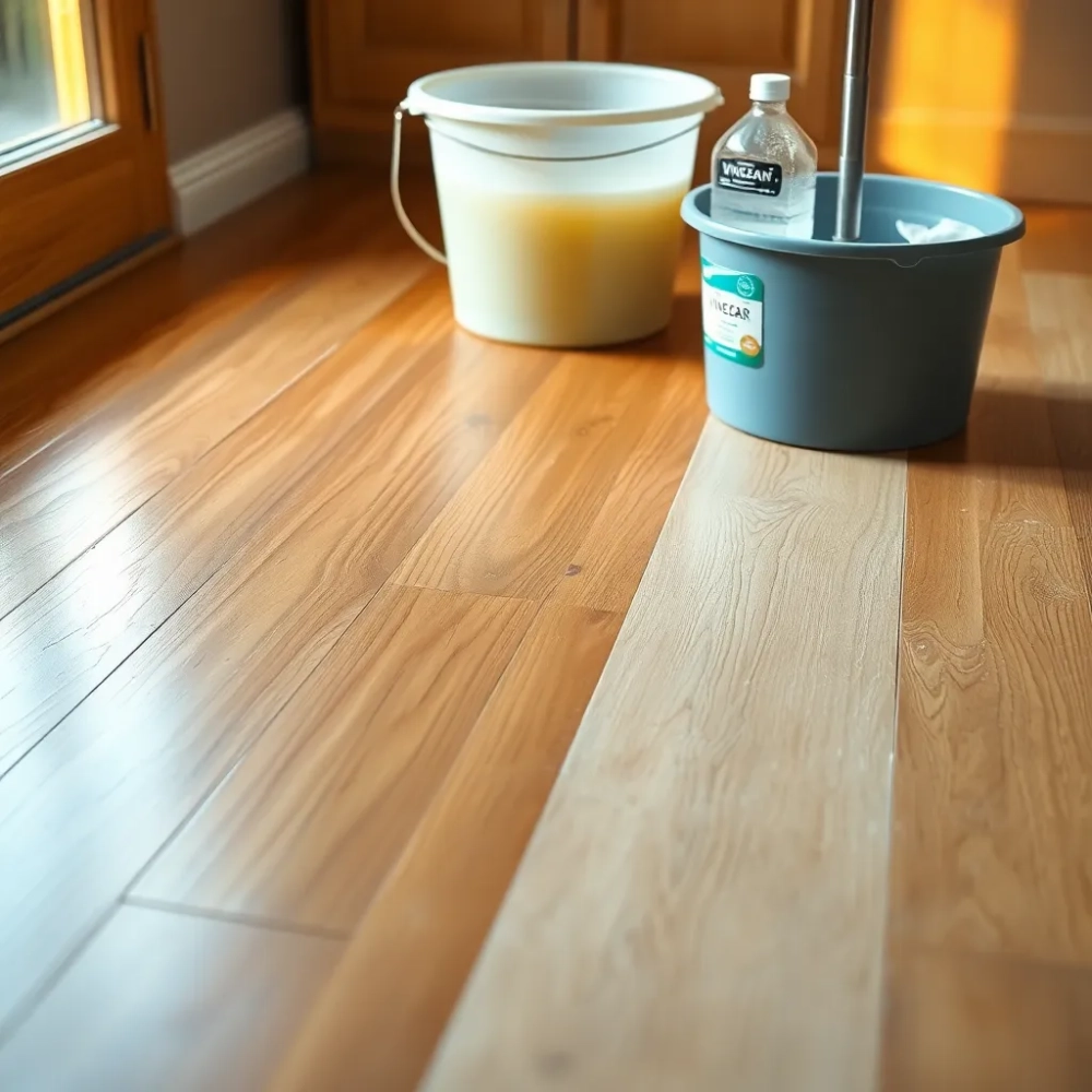 Mycie podłogi drewnianej wodą z octem
