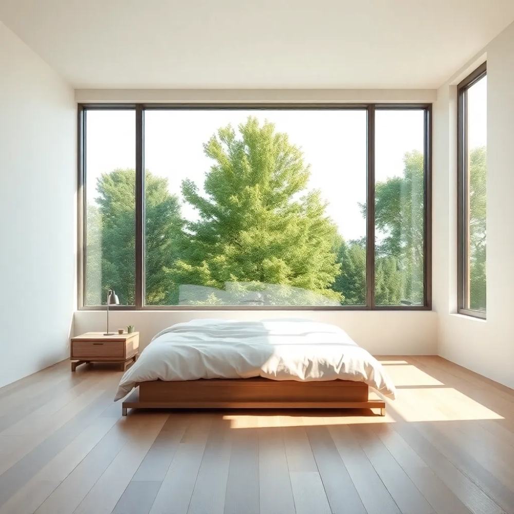 Okno do podłogi w sypialni