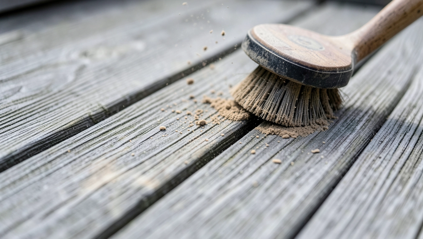Patyna na deskach tarasu - usuwanie cykliną