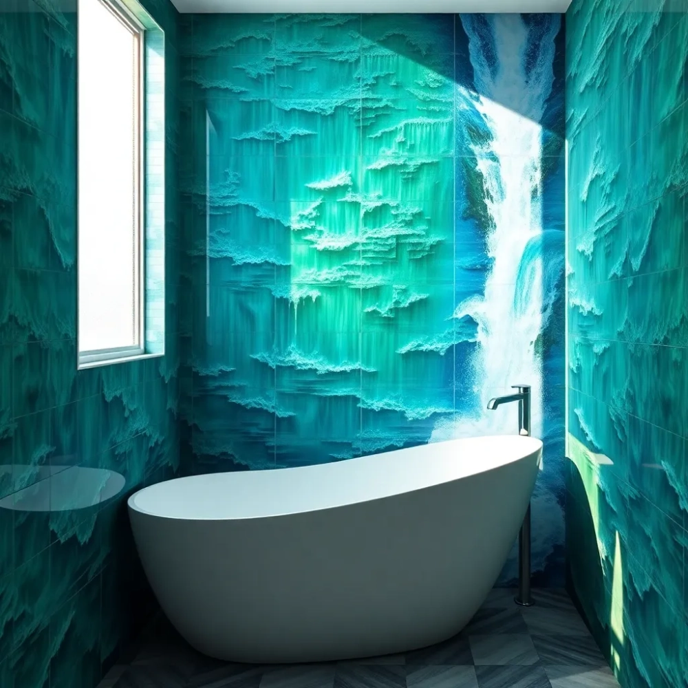 Płytki 3D do łazienki wodospad