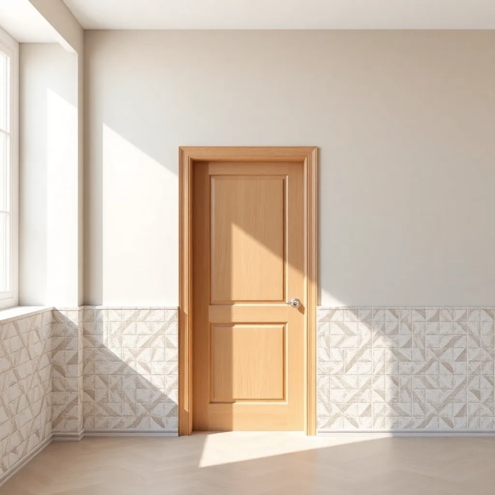 Płytki do połowy ściany a drzwi