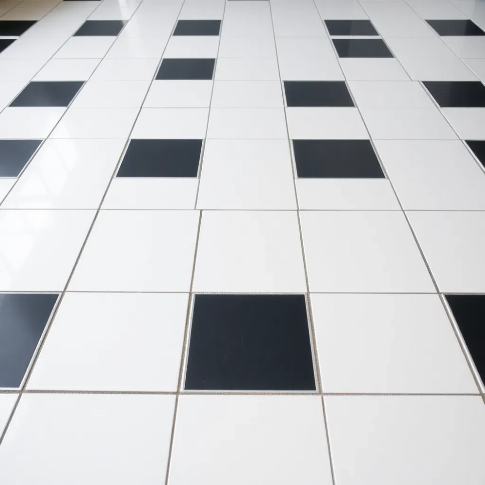 Płytki podłogowe białe z czarnym