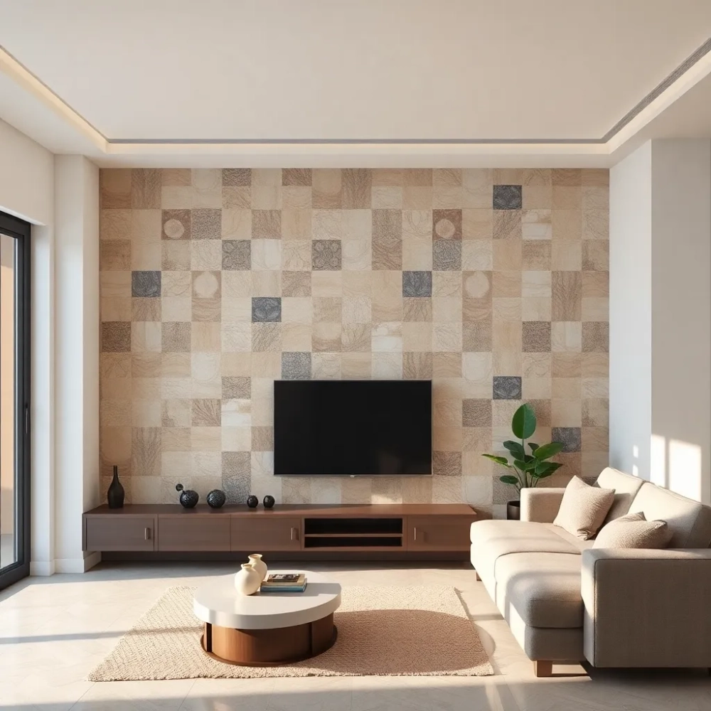 Płytki w salonie na ścianie