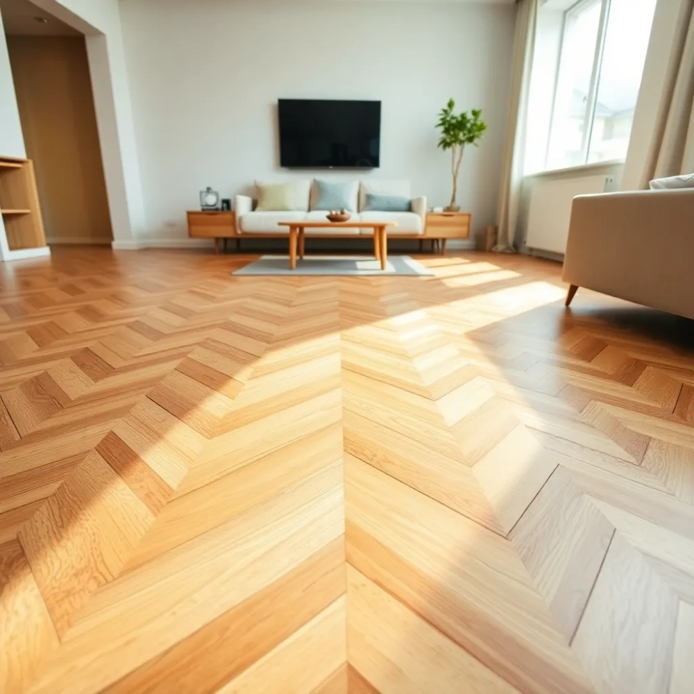 Podłoga w jodełkę w salonie