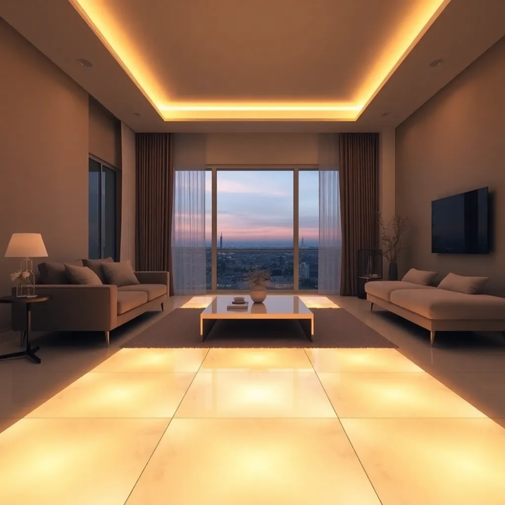 Podświetlana podłoga w salonie