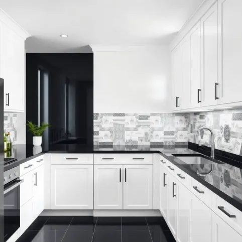 Biała kuchnia czarny blat jakie płytki