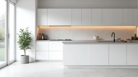 biała kuchnia szary blat jakie płytki