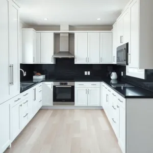 Biała kuchnia z czarnym blatem jaka podłoga