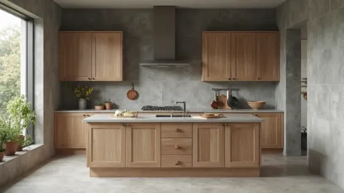 kuchnia z szarymi płytkami