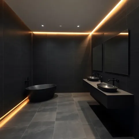 Łazienka z ciemnymi płytkami