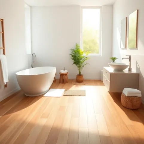 Łazienka z drewnianą podłogą inspiracje