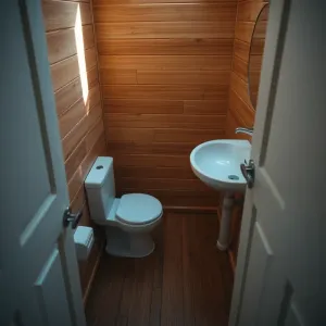 Mała łazienka z drewniana podłoga