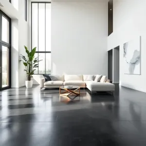 Nowoczesny salon z ciemną podłogą