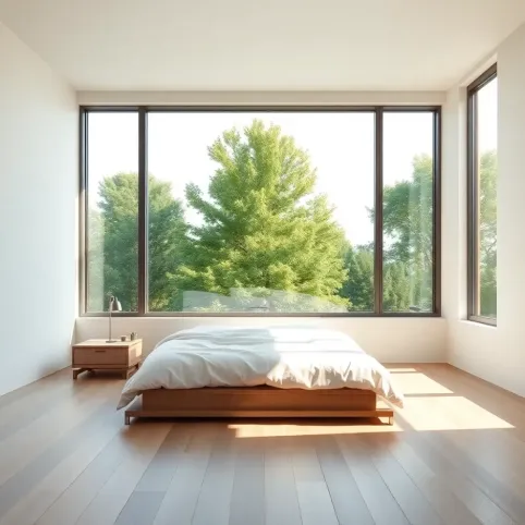 Okno do podłogi w sypialni
