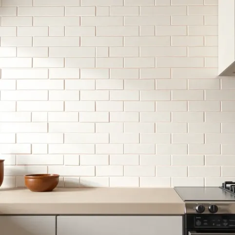 Płytki w jodełkę na ścianie w kuchni