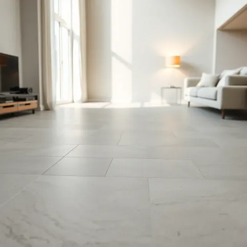 Płytki w salonie bez ogrzewania podłogowego