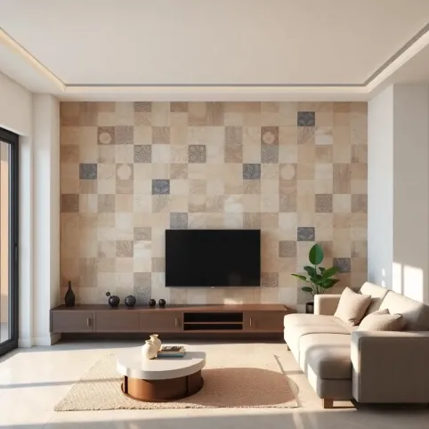 Płytki w salonie na ścianie