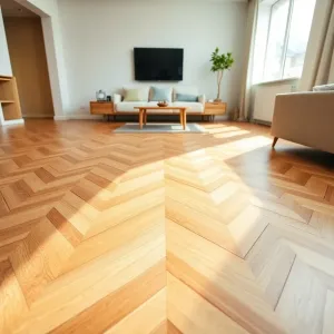Podłoga w jodełkę w salonie