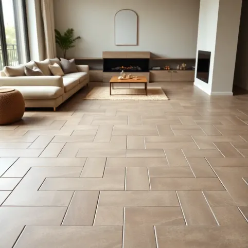 podłoga z kafli w salonie