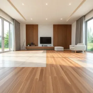 Połączenie płytek z panelami w salonie