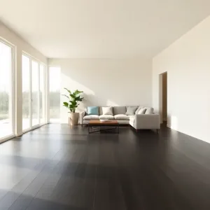 Salon z ciemną podłogą