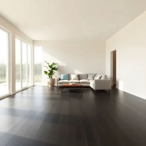 Salon z ciemną podłogą