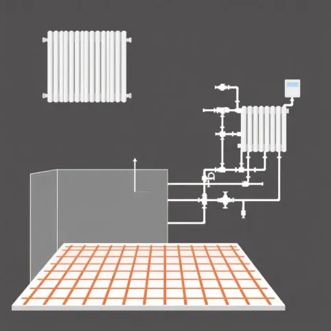 Schemat instalacji co grzejniki i podłogówka